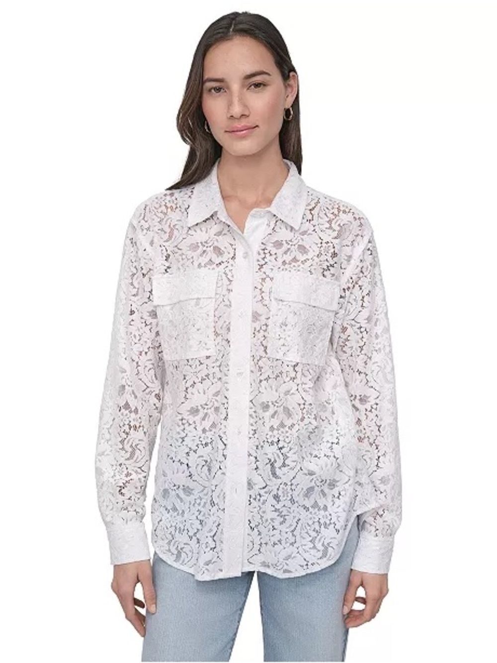 DKNY White Lace Button-Down Shirt Size XS NWT